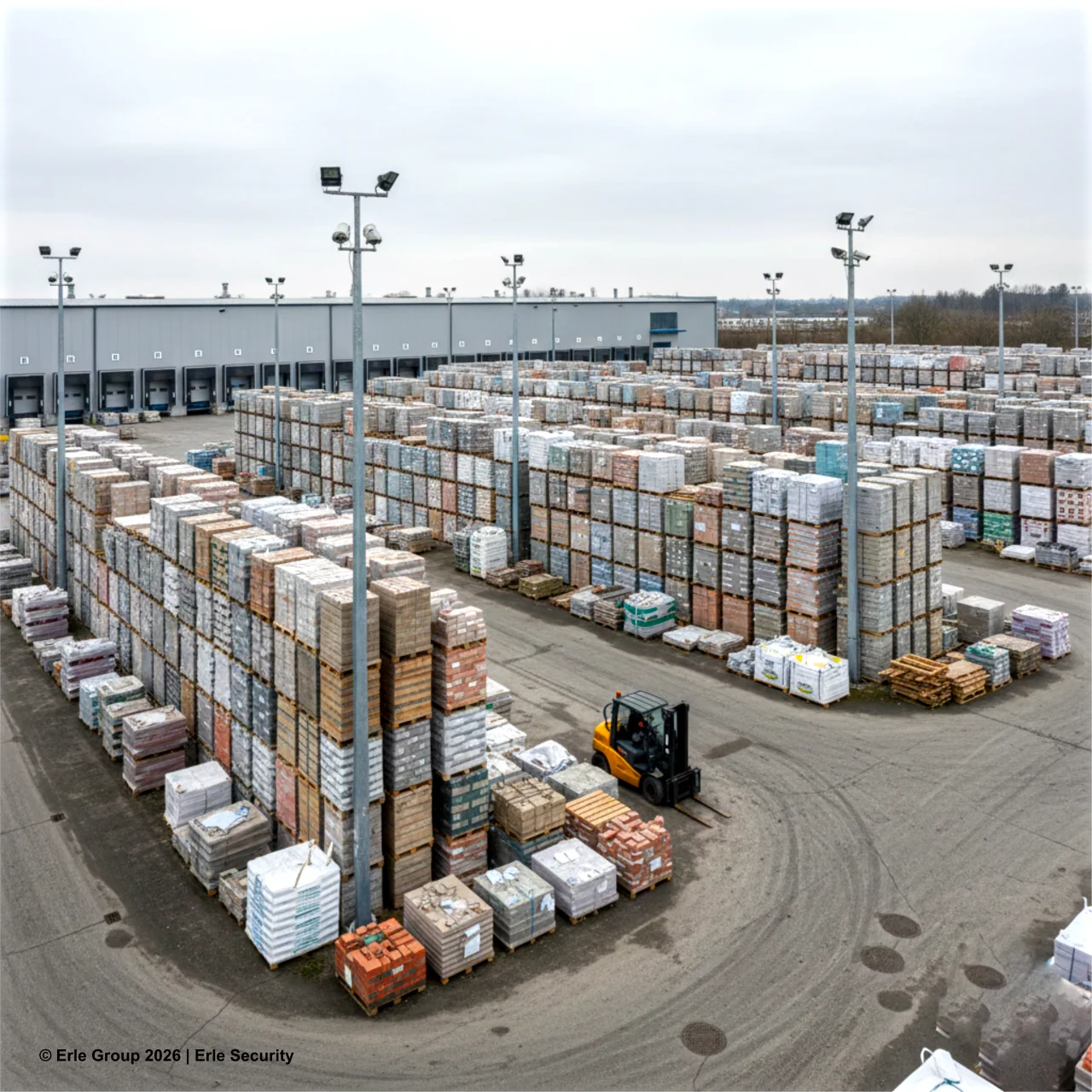 Baustofflager mit Überwachungskameras – Sicherheitslösung für Außenflächen